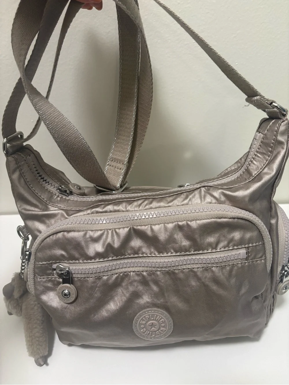 Kipling Metallic Taupe Nylon Crossbody Bag